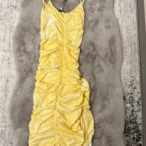 Fashion Nova Yellow Ruched Maxi Dress
